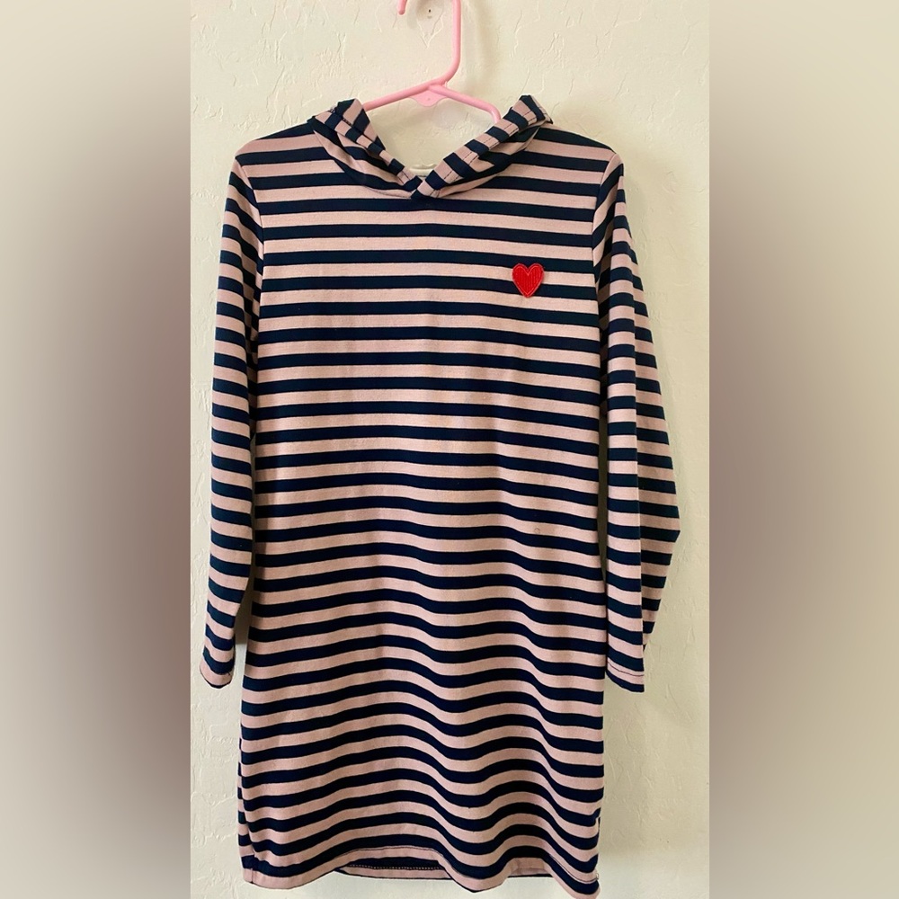 Navy and Pink Striped Kids Dress with Heart Patch